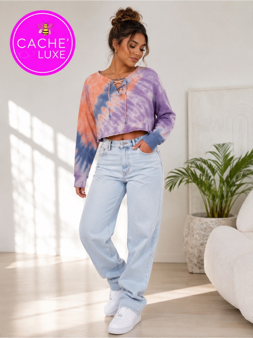 JOLIE & JOY Tie-dye crop Sweat  shirt XL